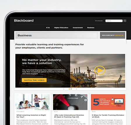 Blackboard business learning webpage on a tablet