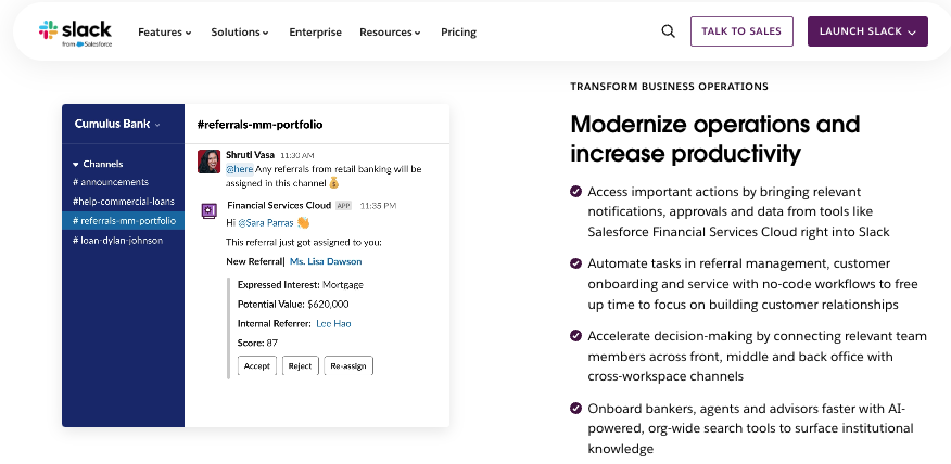 Writing for translation example featuring an excerpt from Slack’s Financial Services page in English.