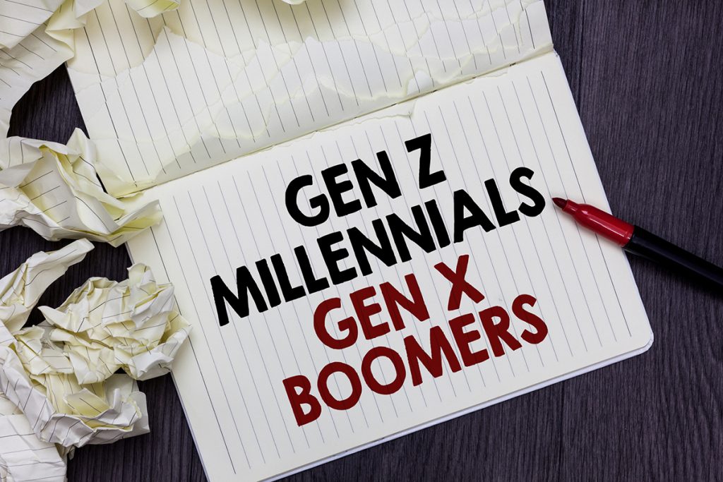 Notebook listing Gen Z, Millennials, Gen X, and Boomers.