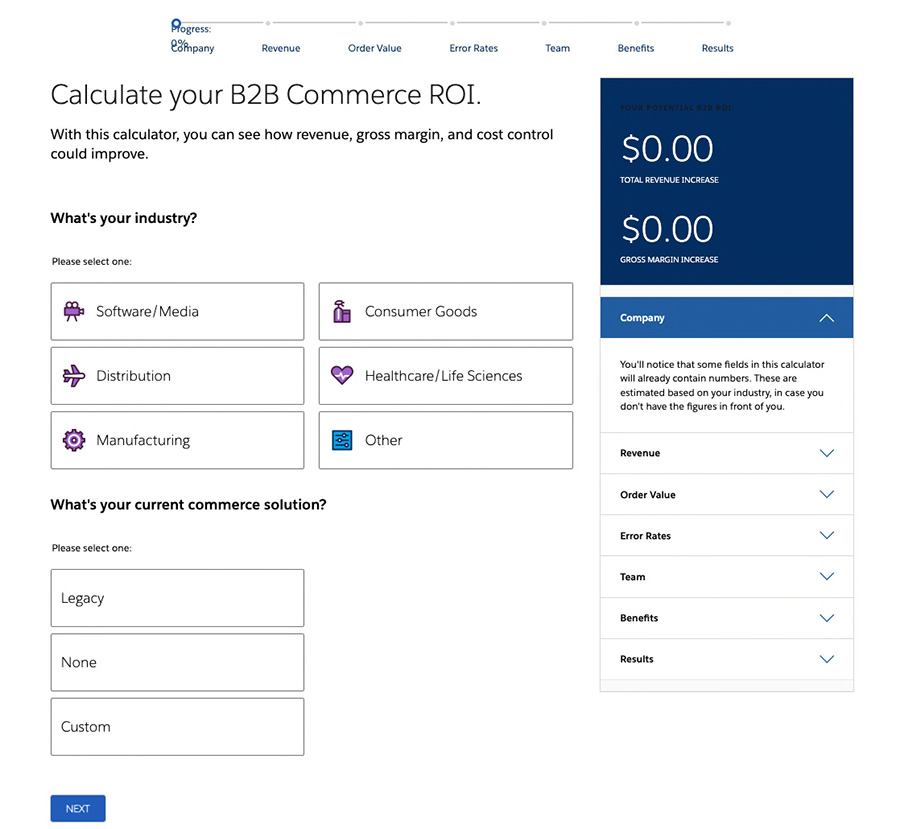 Interactive content example: Salesforce ROI calculator