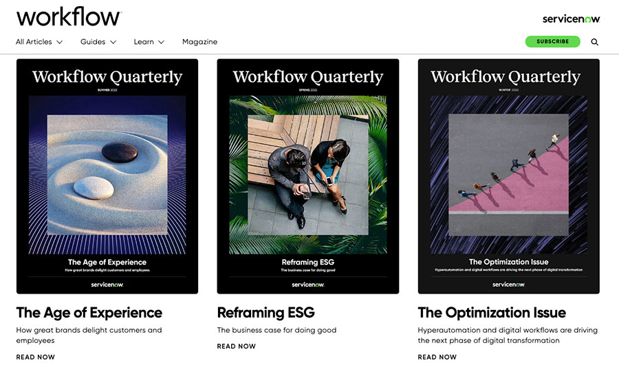 Screenshot of ServiceNow WorkFlow magazine