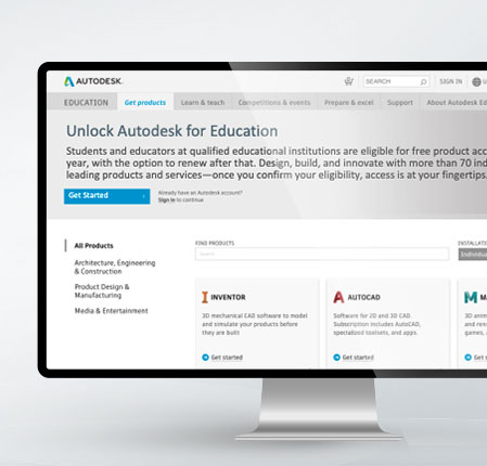 Unlock Autodesk Education webpage displayed on a monitor