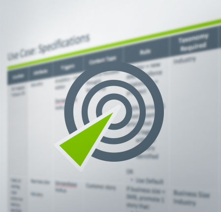 Use case specifications chart with large bullseye icon overlaid