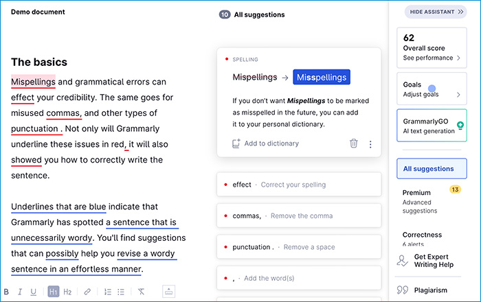 Grammarly AI writing assistant