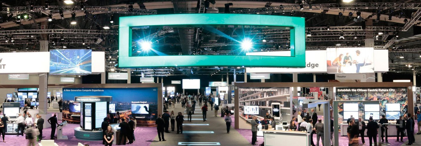 HPE tech industry event in large expo hall.