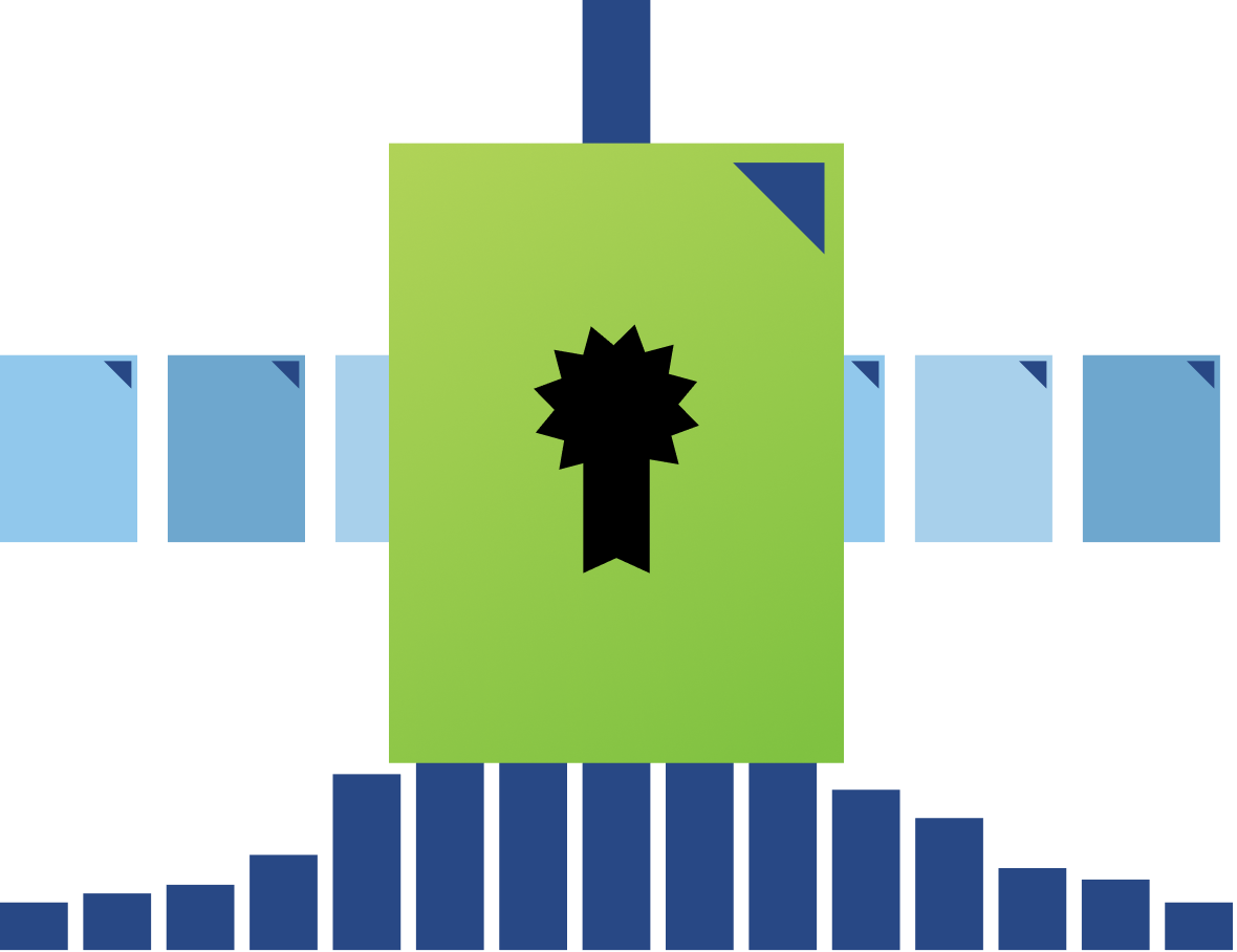 Brand positioning and messaging illustration of square with keyhole on top of a chart.