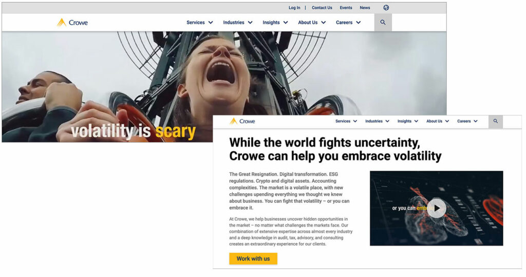 Crowe volatility website banner and landing page