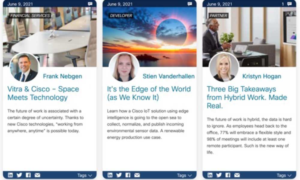 Screenshot of 3 Cisco blog posts