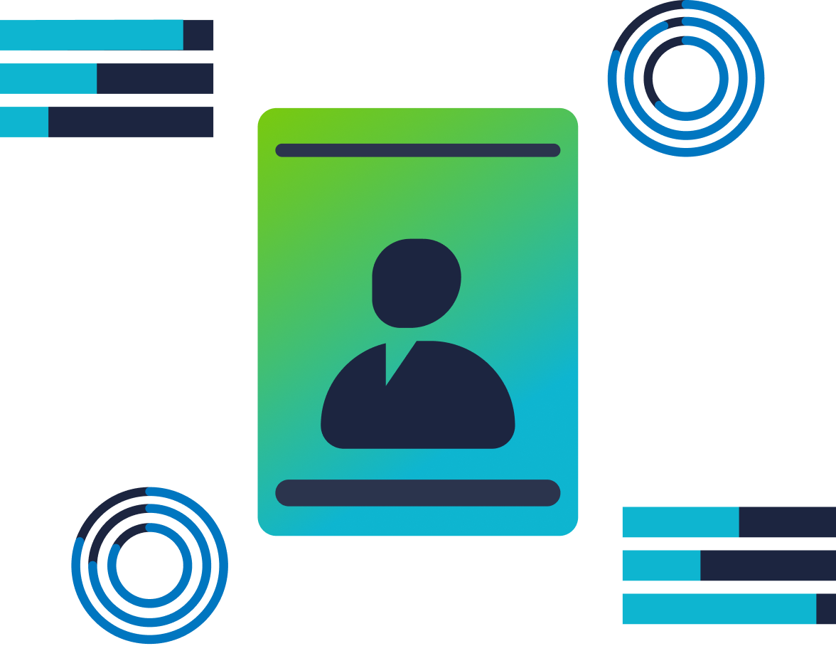 Personalization illustration displaying a person icon on green-blue background.