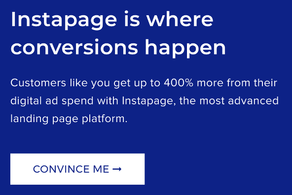 Screenshot of Instapage website call to action