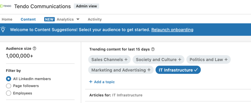 LinkedIn Content Suggestions screenshot