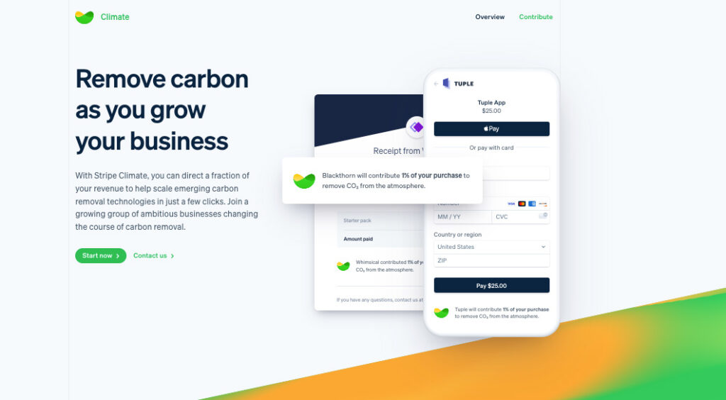 Screenshot of Stripe Climate program website